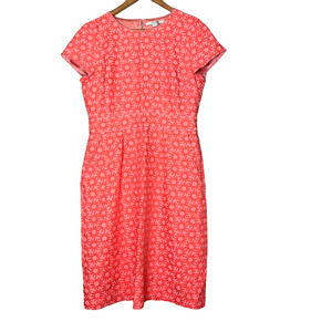 Boden  Daisy Jacquard Fitted Dress Coral Floral Short Sleeve Pockets WH604